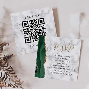 Carte D'accompagnement Budget Emerald Agate Marbre Mariage QR Code RSVP