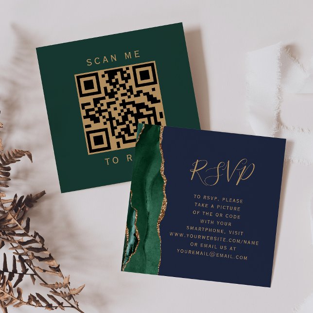 Carte D'accompagnement Budget Emerald Agate Marine Mariage QR Code RSVP (Créateur téléchargé)