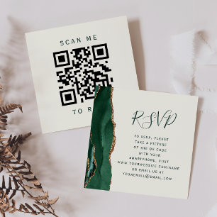 Carte D'accompagnement Budget Emerald Gold Ivory Mariage QR Code RSVP