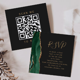 Carte D'accompagnement Budget Emerald Green Gold Agate Dark QR Code RSVP