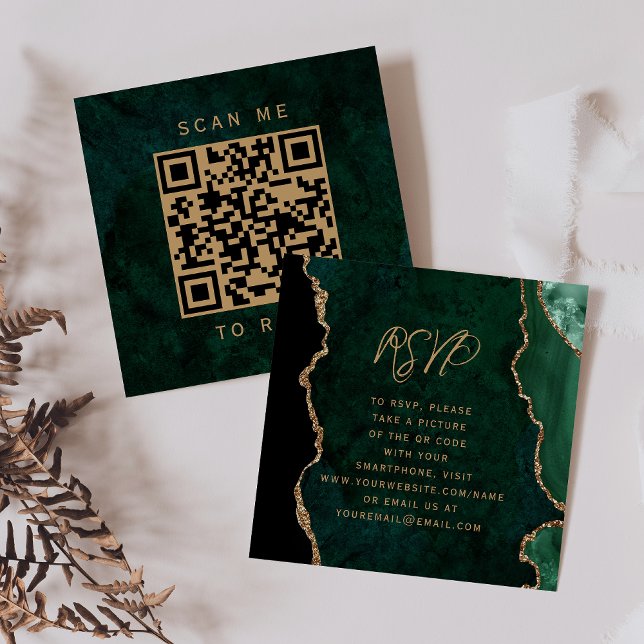 Carte D'accompagnement Budget Emeraude Vert Agate Foncé Code QR RSVP (Créateur téléchargé)