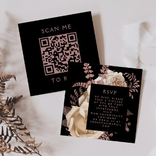 Carte D'accompagnement Budget Floral Humeur Ivoire Or Rose Code QR RSVP