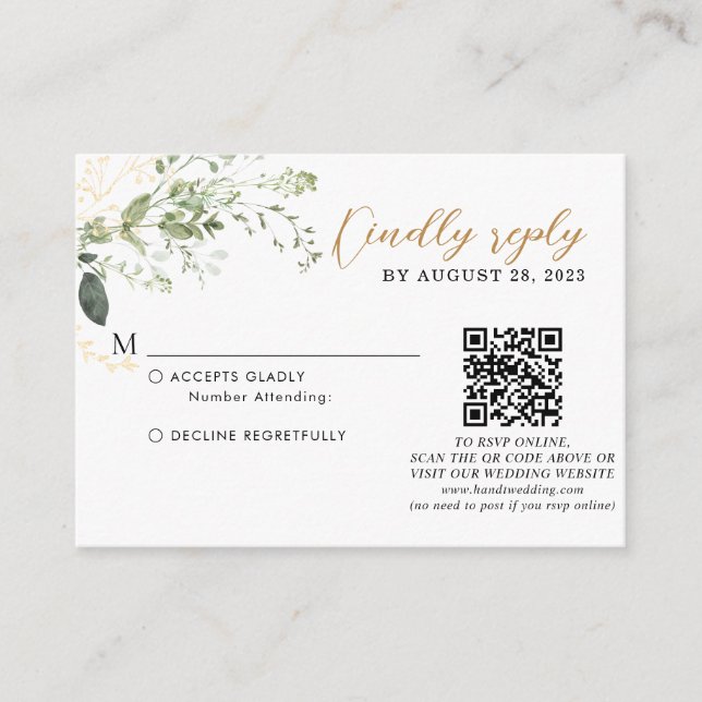 Carte D'accompagnement Budget Gold Greenery Eucalyptus QR Code Wedding  (Devant)