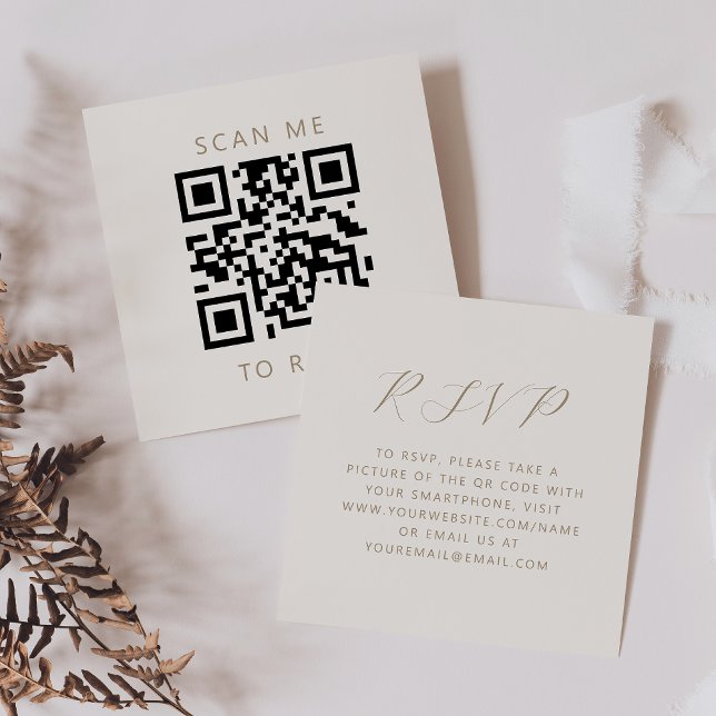 Carte D'accompagnement Budget Mariage Or Ivoire Script Code QR RSVP (Créateur téléchargé)