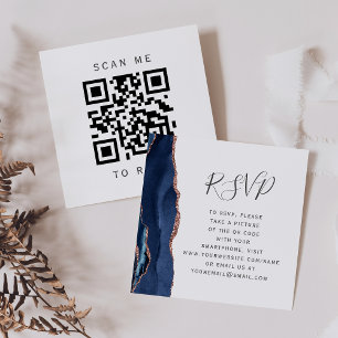 Carte D'accompagnement Budget Navy Rose Gold Agate Mariage QR Code RSVP