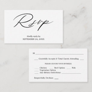 Carte D'accompagnement Budget noir et blanc calligraphie 2SM Repas RSVP