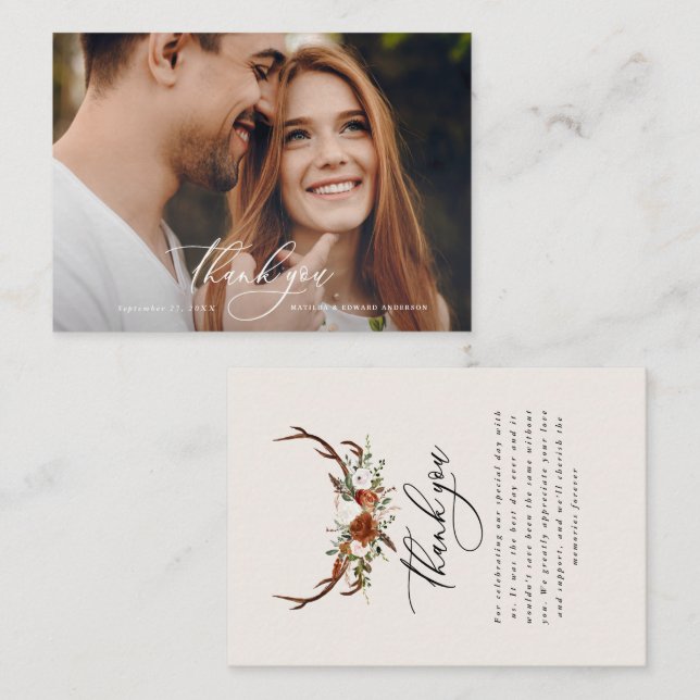 Carte D'accompagnement Budget photo élégant mariage merci noir blanc (Devant / Derrière)