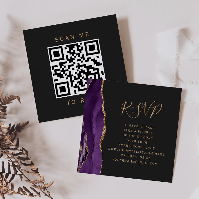 Carte D'accompagnement Budget Purple Gold Agate Mariage QR Code RSVP (Créateur téléchargé)