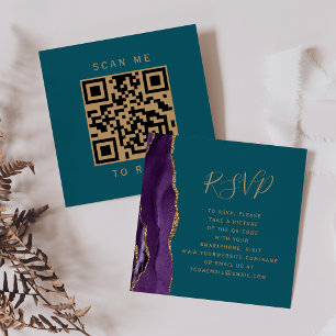 Carte D'accompagnement Budget Purple Gold Agate Turquoise Mariage QR Code