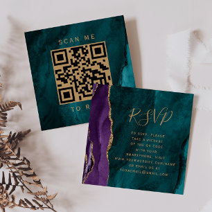 Carte D'accompagnement Budget Purple Gold Turquoise Agate Mariage QR Code