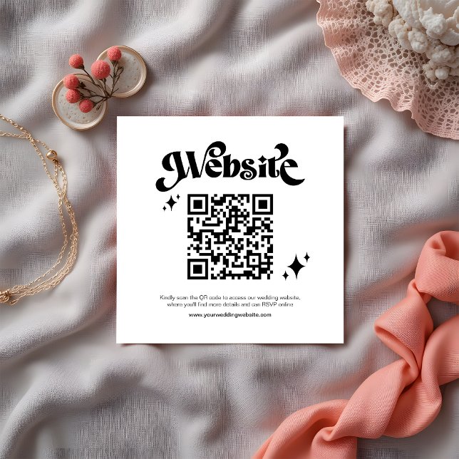 Carte D'accompagnement Budget Retro Black Script QR Code Mariage site Web (Créateur téléchargé)