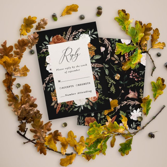 Carte D'accompagnement Budget rouille noir chic floral élégant mariage (Créateur téléchargé)