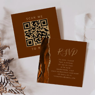 Carte D'accompagnement Budget Rouille Or Agate Mariage Brown QR Code RSVP