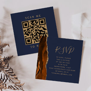 Carte D'accompagnement Budget Rouille Or Agate Marine Mariage QR Code RSV