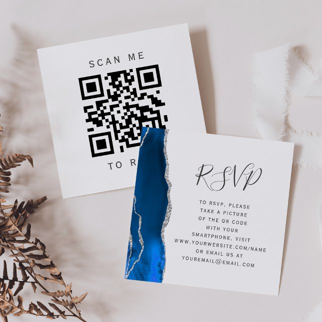 Carte D'accompagnement Budget Royal Blue Argent Mariage QR Code RSVP (Créateur téléchargé)