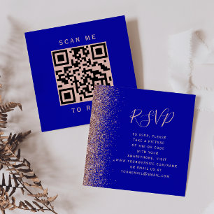 Carte D'accompagnement Budget Royal Blue Rose Gold Mariage QR Code RSVP