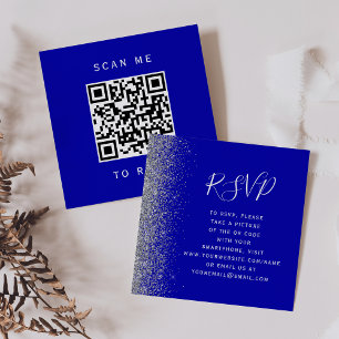 Carte D'accompagnement Budget Royal Blue Silver Mariage QR Code RSVP