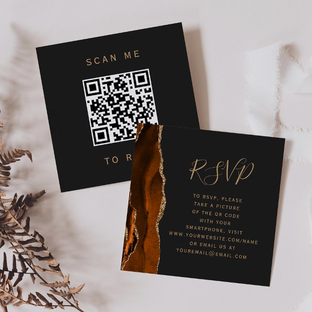 Carte D'accompagnement Budget Rust Or Agate Sombre Mariage QR Code RSVP (Créateur téléchargé)
