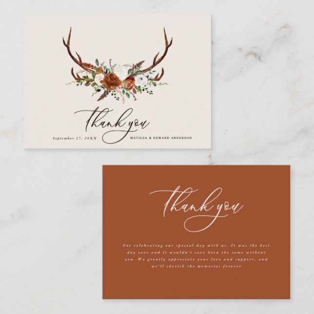 Carte D'accompagnement Budget rustique mariage élégant merci terracotta (Devant / Derrière)