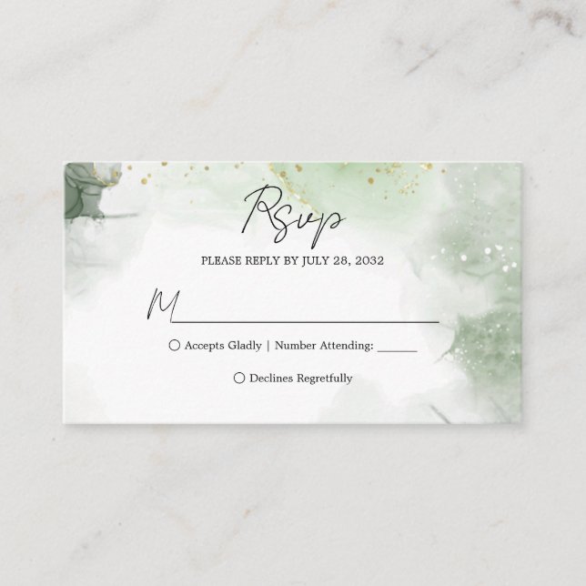 Carte D'accompagnement Budget Sage Vert Aquarelle Splash Mariage Rsvp (Devant)