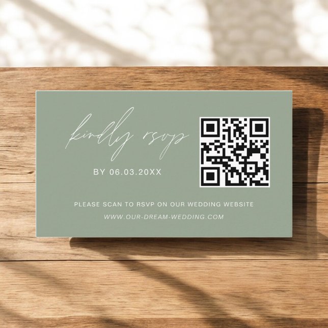 Carte D'accompagnement Budget Sage vert QR Code RSVP Mariage site Web (Créateur téléchargé)