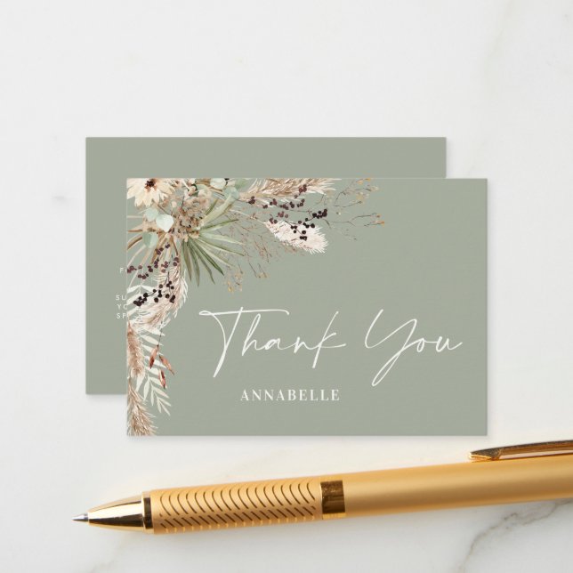 Carte D'accompagnement Budget sage vert simple douche nuptiale merci (Devant/Arrière en situation)