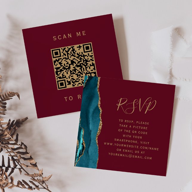 Carte D'accompagnement Budget sarcelle agate bordeaux code QR RSVP (Créateur téléchargé)