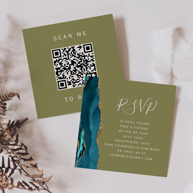 Carte D'accompagnement Budget Sarcelle Agate Olive Mariage QR Code RSVP (Créateur téléchargé)