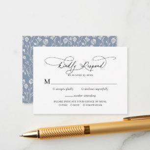 Carte D'accompagnement Budget Script Floral Dusty Blue Wedding Rsvp