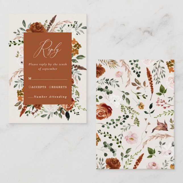 Carte D'accompagnement Budget terre cuite fleurie élégant mariage boîtier