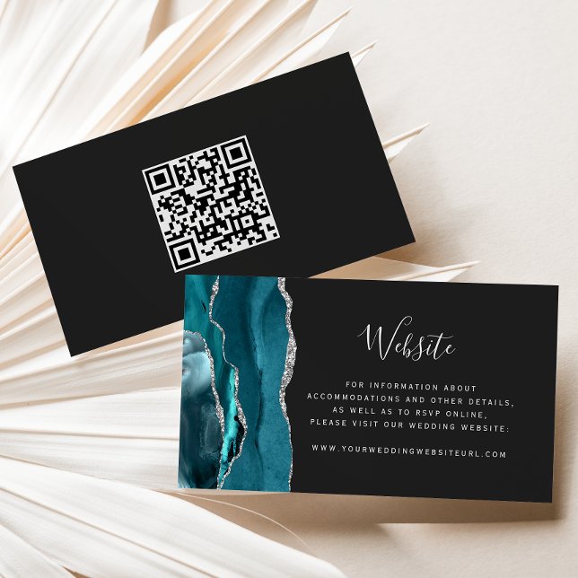 Carte D'accompagnement Budget Turquoise Argent Agate Dark Mariage QR Code (Créateur téléchargé)