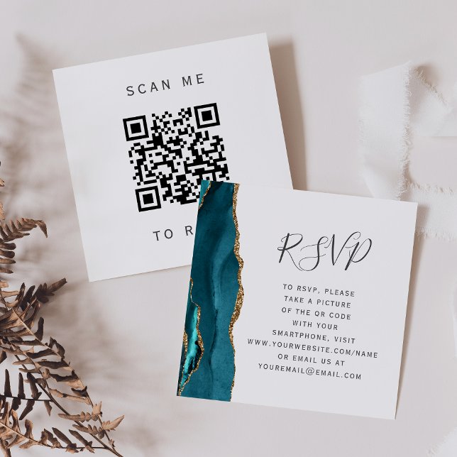 Carte D'accompagnement Budget Turquoise Gold Agate Mariage QR Code RSVP (Créateur téléchargé)
