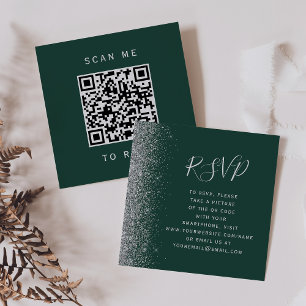 Carte D'accompagnement Budget Vert Émeraude Argent Mariage QR Code RSVP