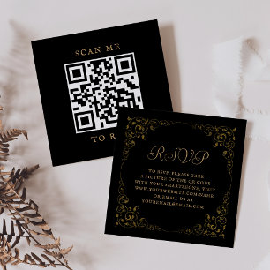 Carte D'accompagnement Budget Vintage Black Gold Mariage QR Code RSVP