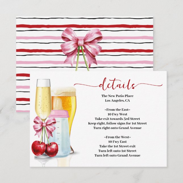 Carte D'accompagnement Bulles & Brews Avant Bébé Dû Cerisier Baby shower (Devant / Derrière)