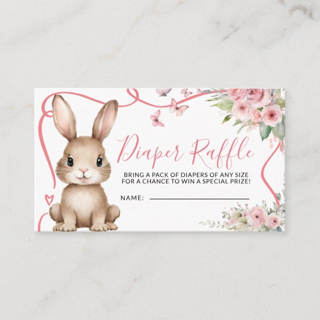 Carte D'accompagnement Bunny Baby Shower Girl Pink Floral Diaper Raffle (Devant)
