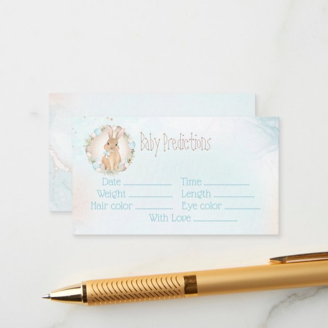Carte D'accompagnement Bunny Blue Boy Baby shower Baby Predictions Card (Devant/Arrière en situation)