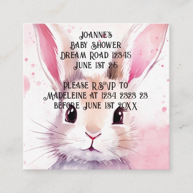Carte D'accompagnement Bunny Cute Aquarelle baby shower rose (Devant)