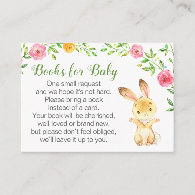 Carte D'accompagnement Bunny Floral Neutral Livres pour Baby Book Demande (Devant)