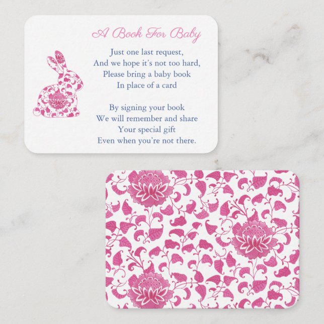 Carte D'accompagnement Bunny Pink Chinoserie Livres Pour Bébé Fille Douch (Devant / Derrière)