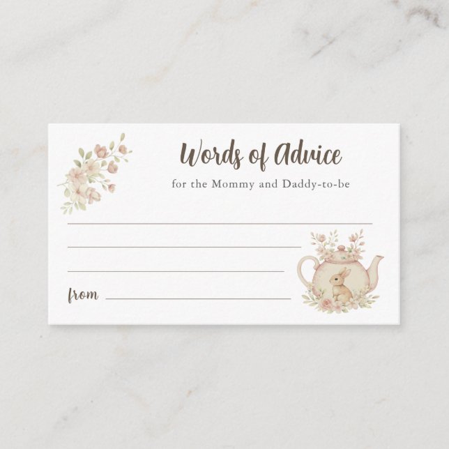 Carte D'accompagnement Bunny Teapot Baby Shower Words of Advice  (Devant)