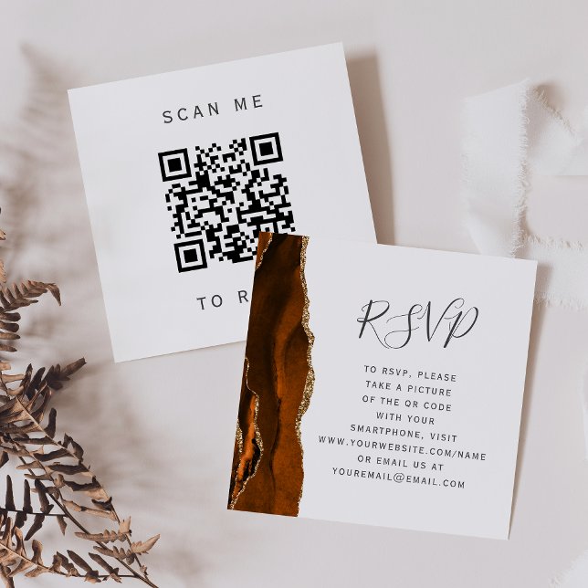 Carte D'accompagnement Burange Orange Gold Agate Mariage QR Code RSVP (Créateur téléchargé)