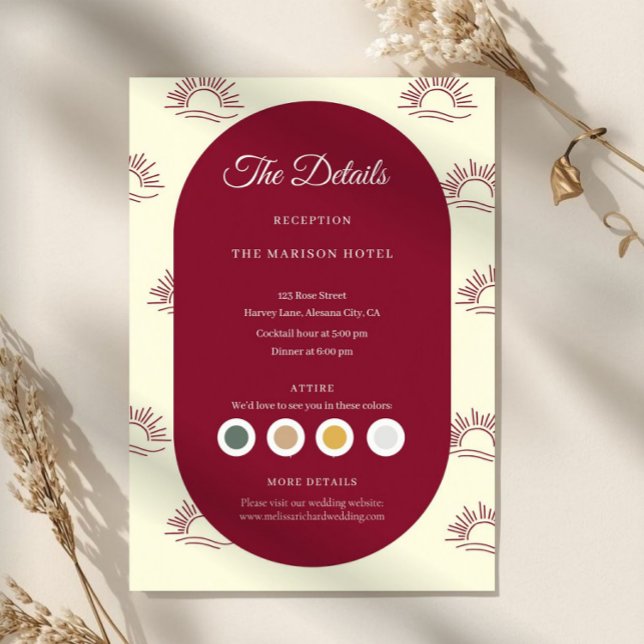 Carte D'accompagnement Burgundy and Ivory Arch  Wedding Details Card (filipino wedding details card, wedding insert card, burgundy wedding details, catholic wedding inser)