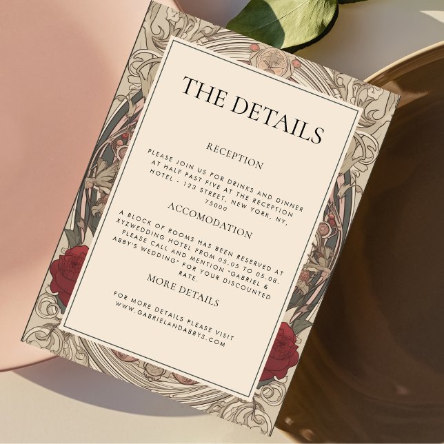 Carte D'accompagnement Burgundy Art Nouveau Floral Les détails Mariage (Créateur téléchargé)
