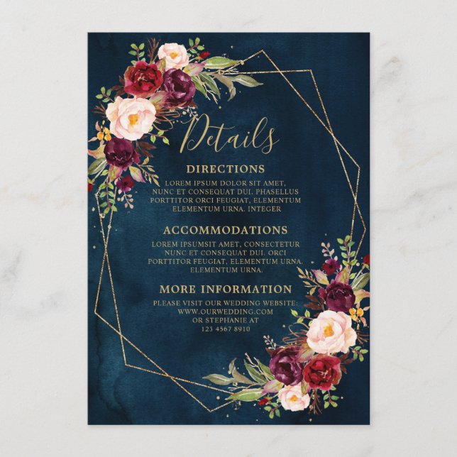 Carte D'accompagnement Burgundy Blush Floral Moderne Détails géométriques (Devant)