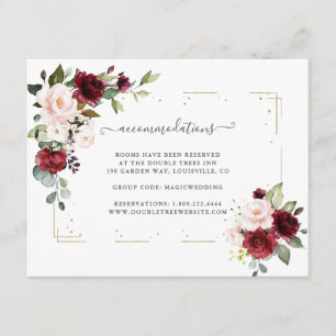Carte D'accompagnement Burgundy Blush Flowers Gold Mariage Hébergements