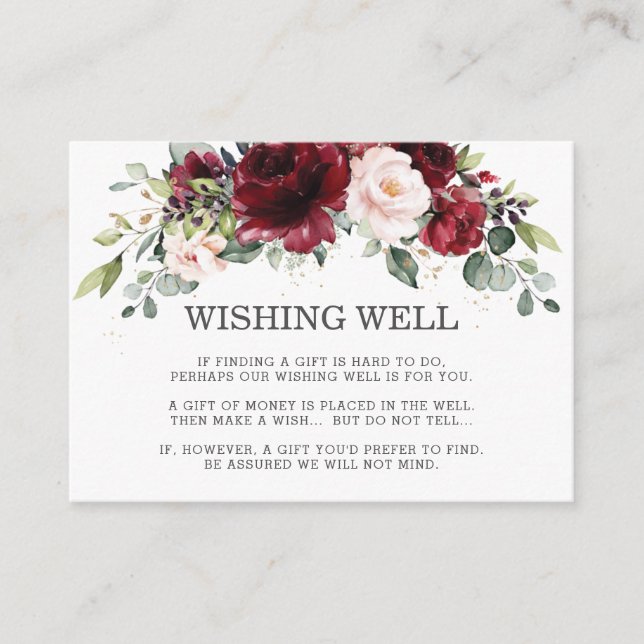Carte D'accompagnement Burgundy Blush rose Floral Mariage Wishing well (Devant)