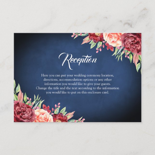 Carte D'accompagnement Burgundy Blush Rose Floral Navy Mariage de tableau (Devant)