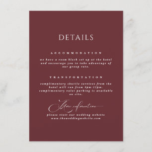 Carte D'accompagnement Burgundy Calligraphy Romantique Détails du Mariage