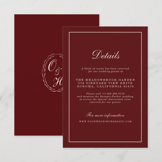 Carte D'accompagnement Burgundy Fall Wedding Details Enclosure Card (Devant / Derrière)